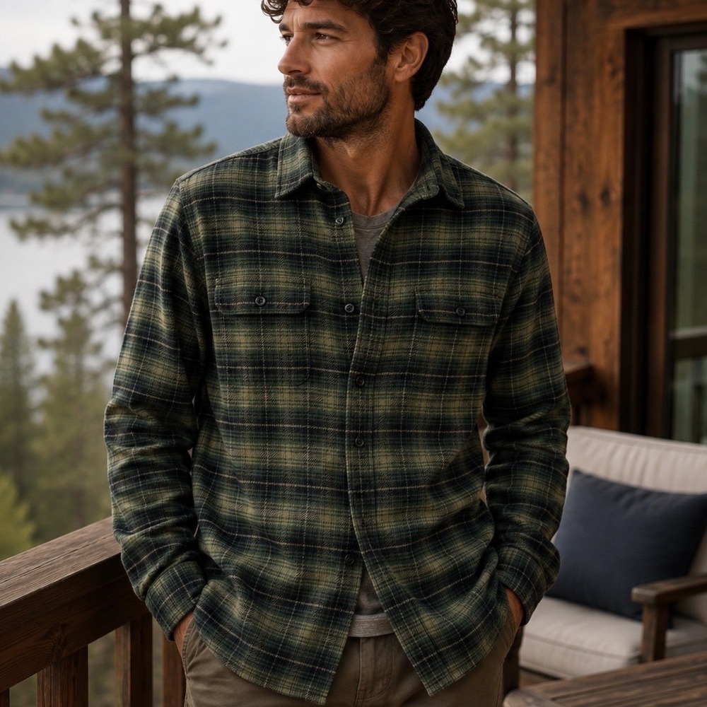 Filson Plaid Button Down Shirt Mens Medium Green Black Cotton Twill Rugged